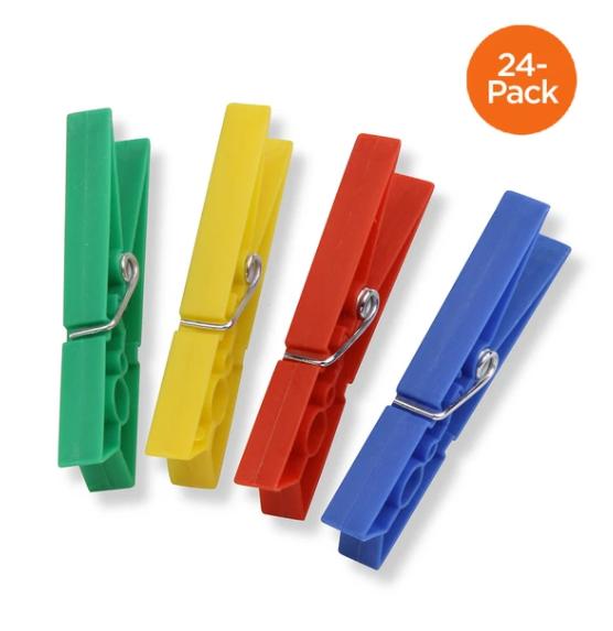 24-Pack Multi-Color Plastic Clothespins