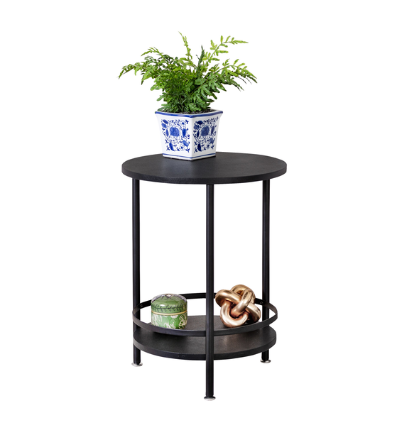 2-Tier Round Side Table, Black