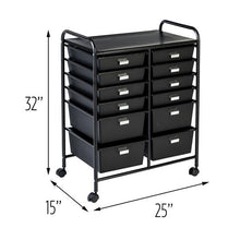 Load image into Gallery viewer, 12-Drawer Rolling Storage and Craft Cart Organizer, Black
