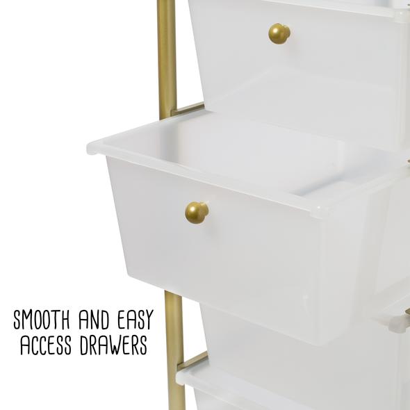 5-Drawer Rolling Storage Cart With Plastic Drawers, Gold