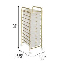 Load image into Gallery viewer, 10-Drawer Rolling Storage Cart With Plastic Drawers, Gold
