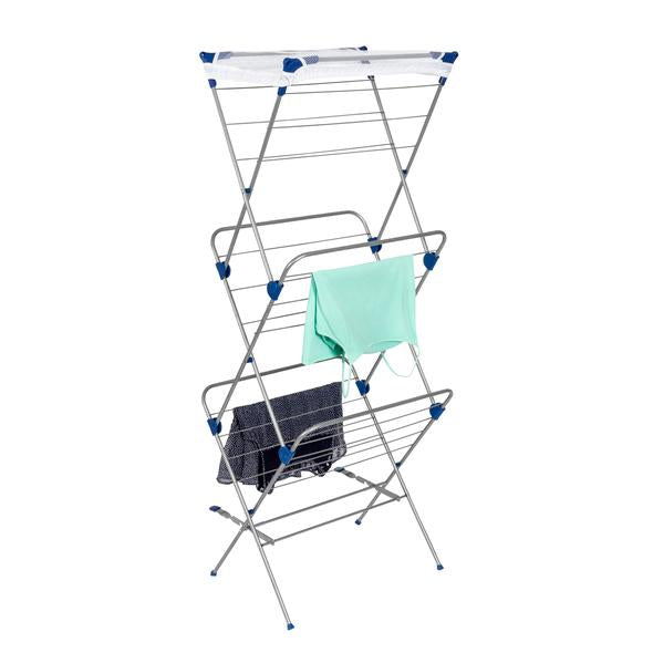 3-Tier Folding Metal Clothes Drying Rack with Mesh Top