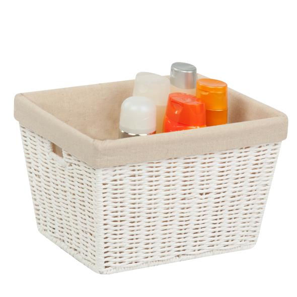 Medium Paper Rope Storage Basket with Liner, White