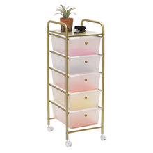 Load image into Gallery viewer, 5-Drawer Rolling Storage Cart With Plastic Drawers, Gold
